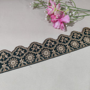 Dark Green Traditional Zari Embroidery Lace 15859