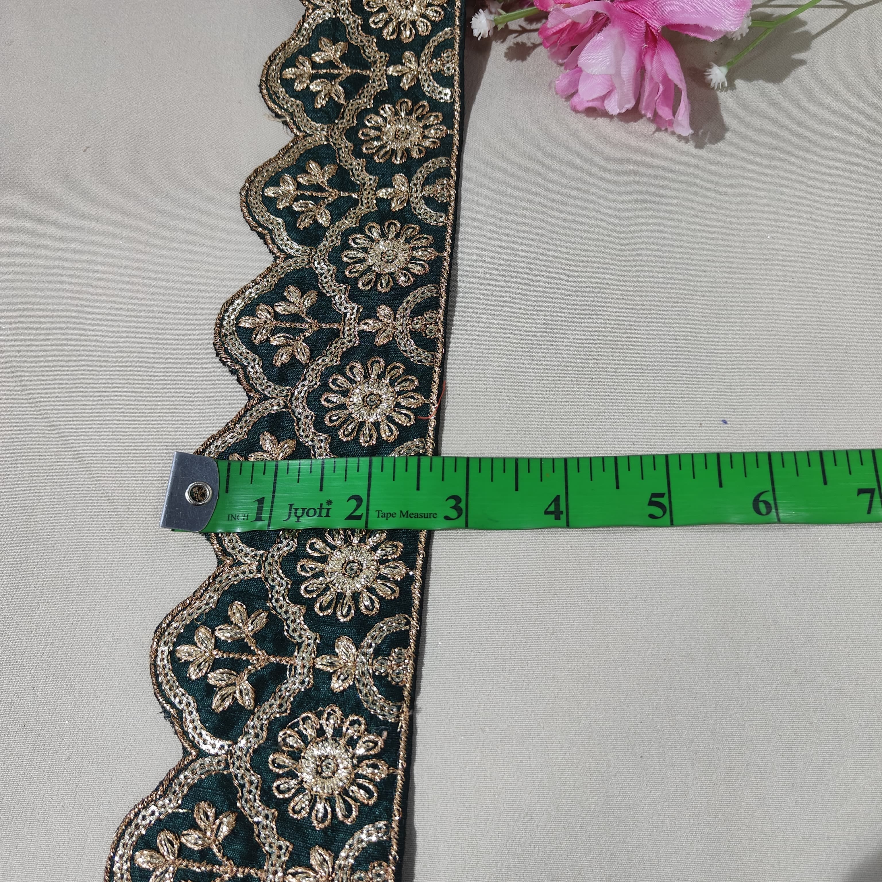 Dark Green Traditional Zari Embroidery Lace 15859