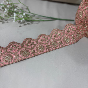 Peach Pink Traditional Zari Embroidery Lace 15860