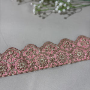 Peach Pink Traditional Zari Embroidery Lace 15860