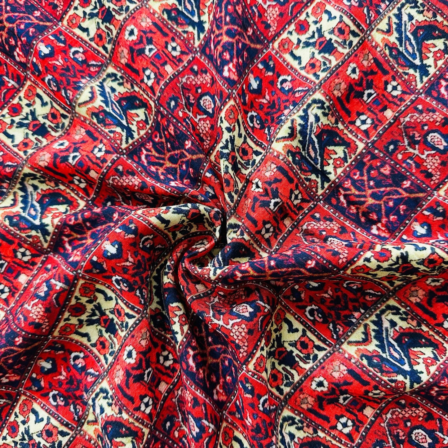 Red Digital Print Rayon Fabric 1264