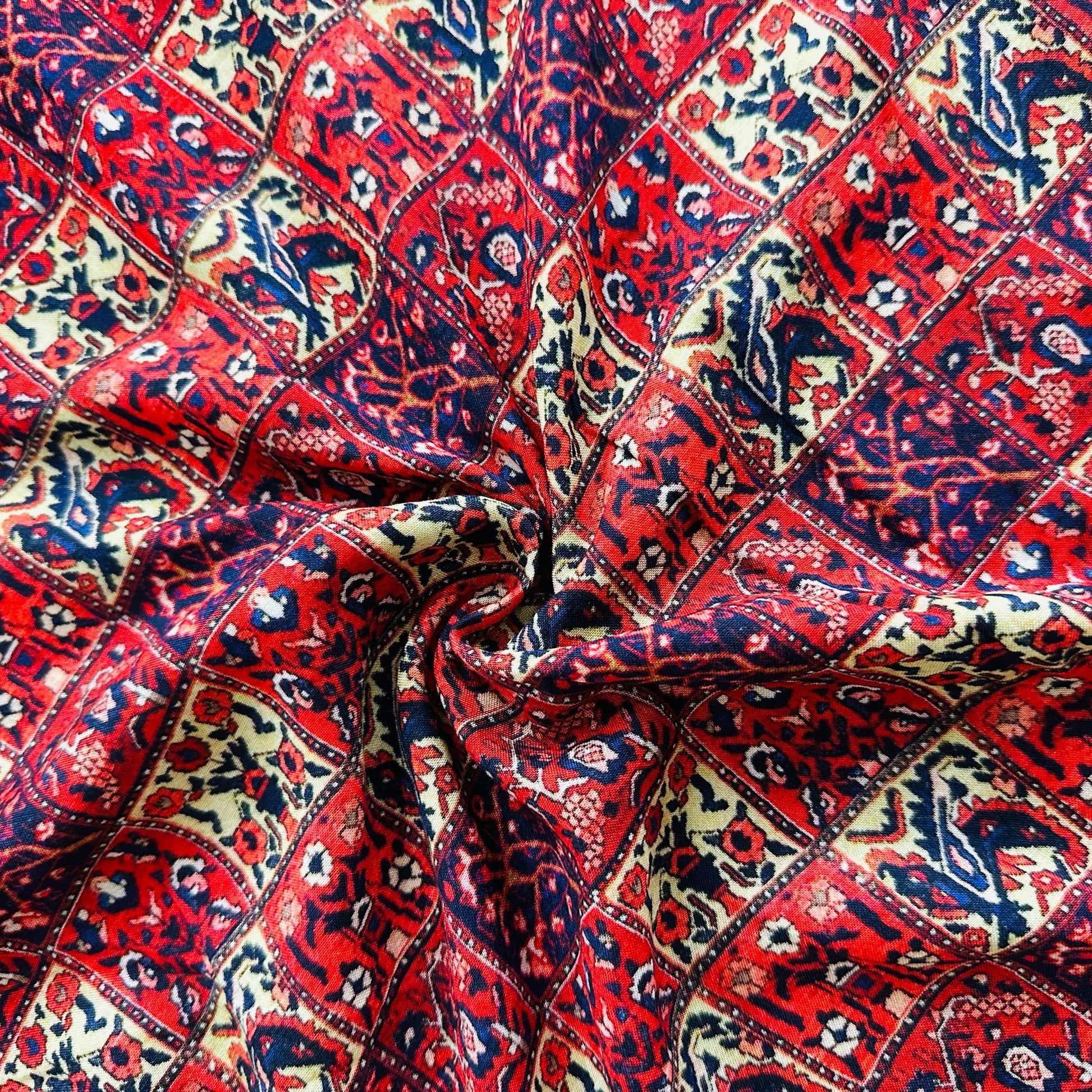 Red Digital Print Rayon Fabric 1264