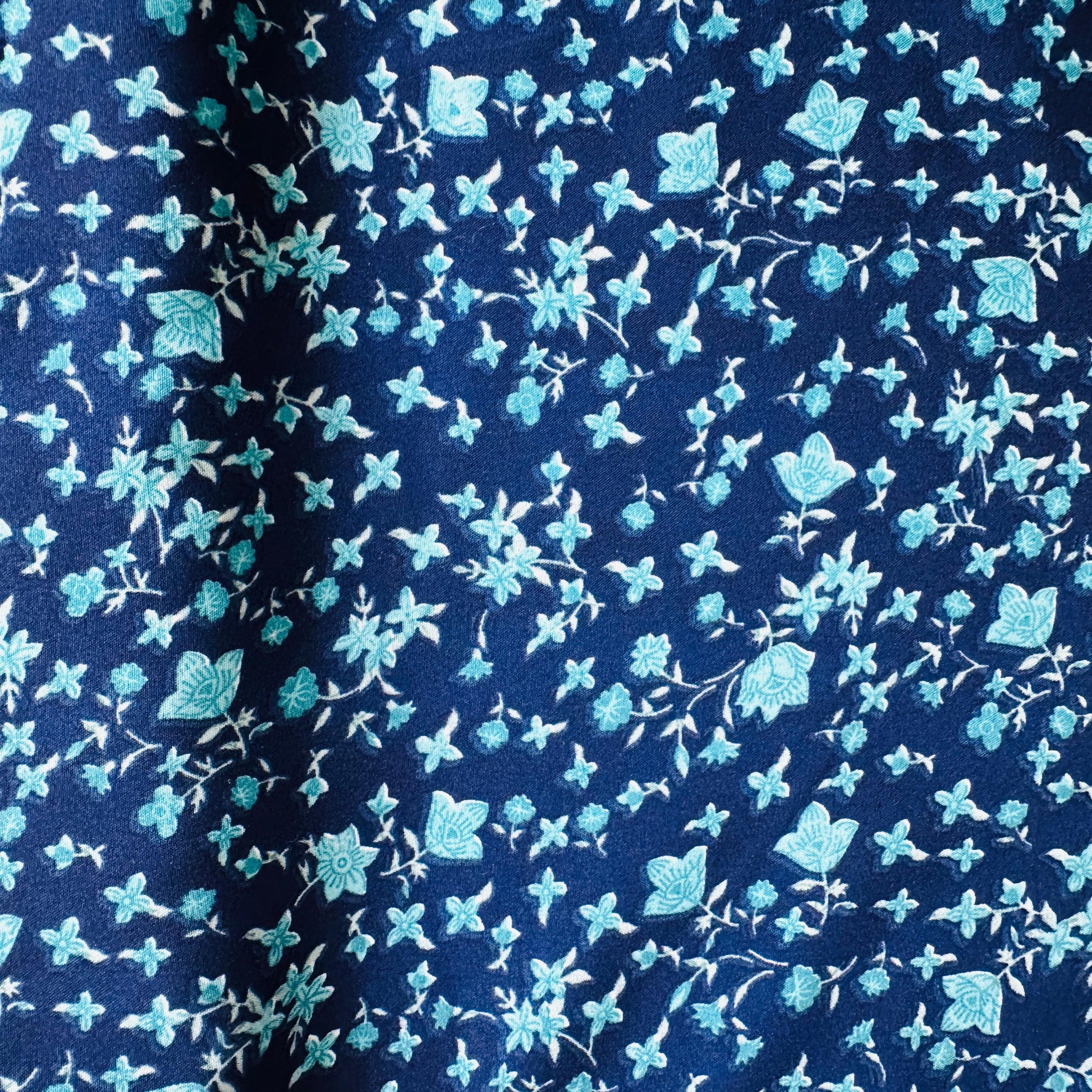 Blue With Sky Blue Floral Crepe Fabric 7203