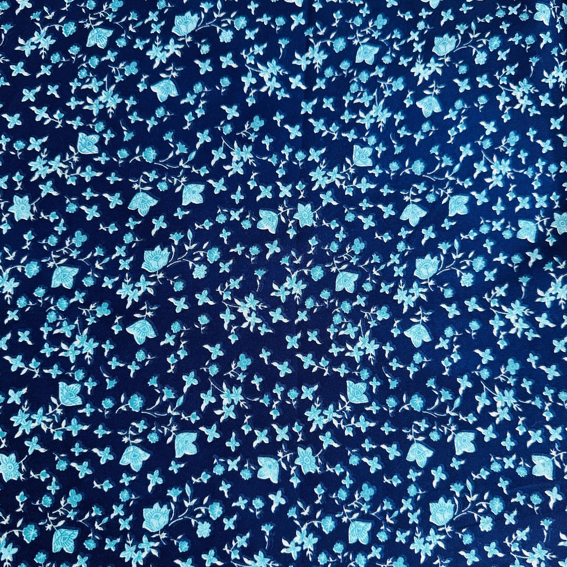 Blue With Sky Blue Floral Crepe Fabric 7203