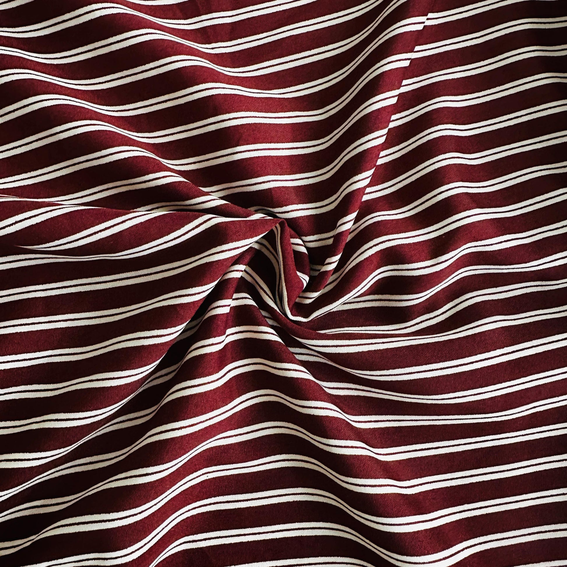 Maroon & White Stripe Rayon Fabric 5146