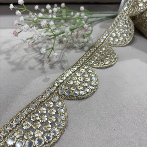 Golden Chevron Sequence Organza Lace 14689