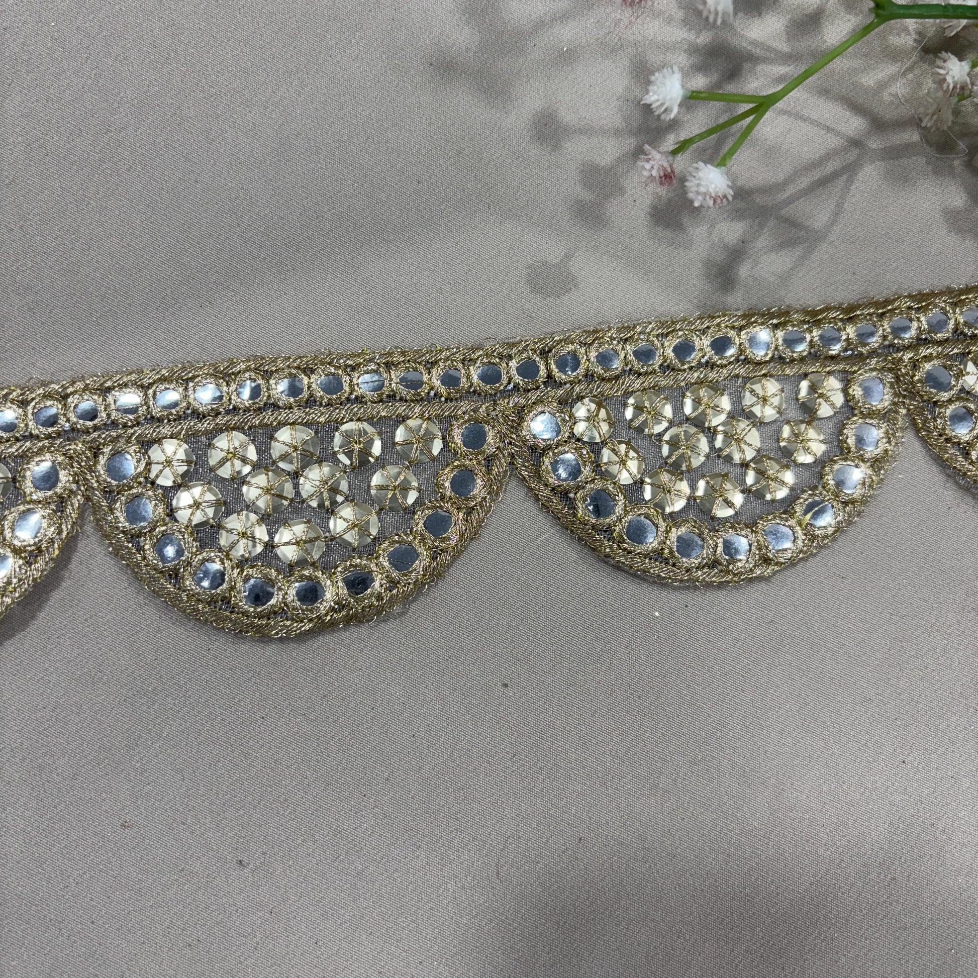 Golden Chevron Sequence Organza Lace 14689