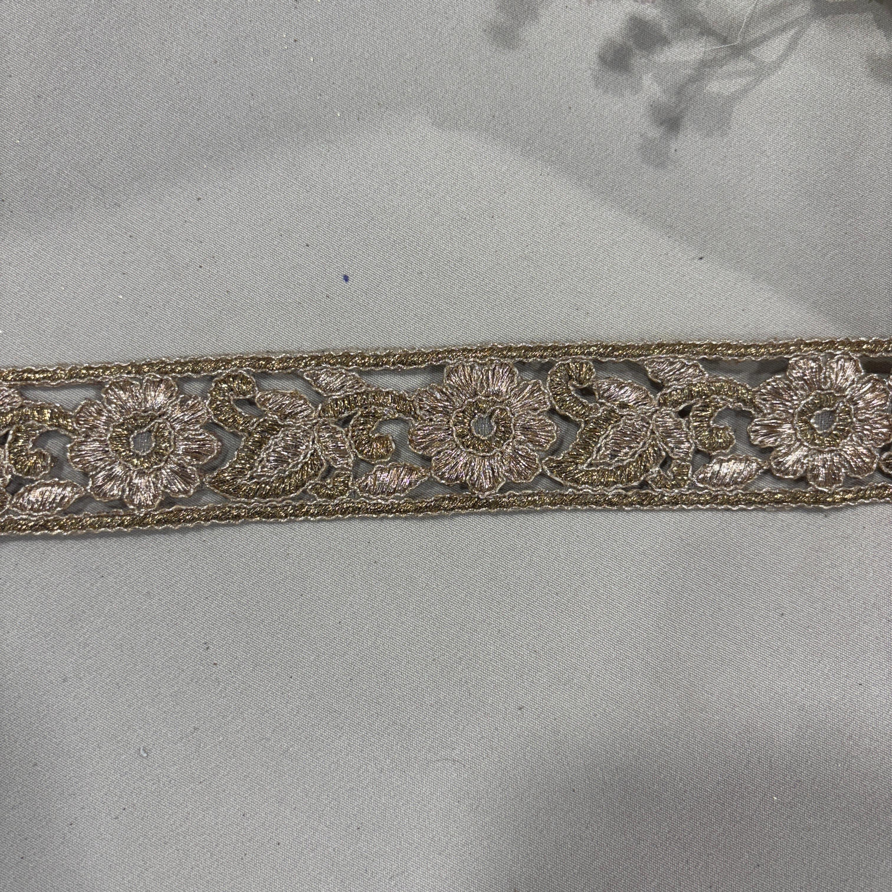 Golden Zari Floral Embroidery Lace 15785