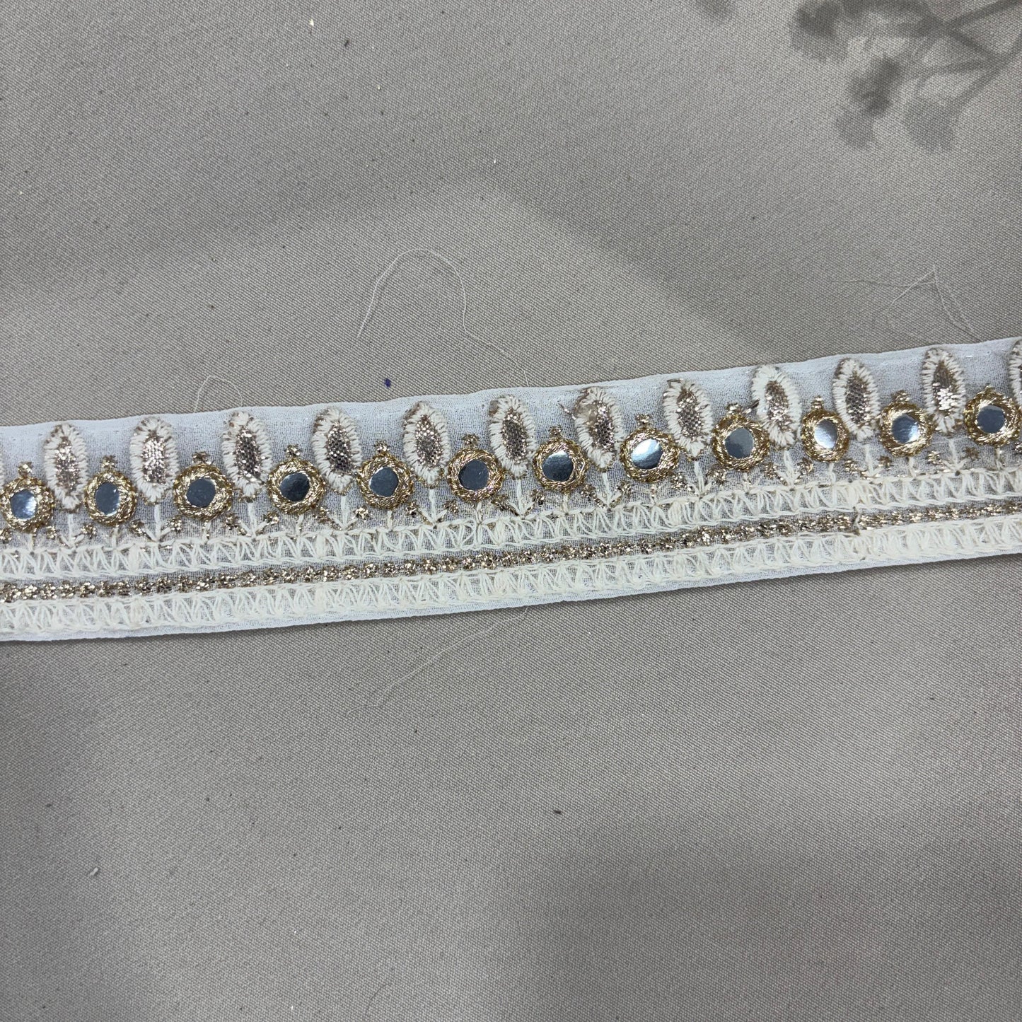 White Zari Mirror Embroidery Lace 15794
