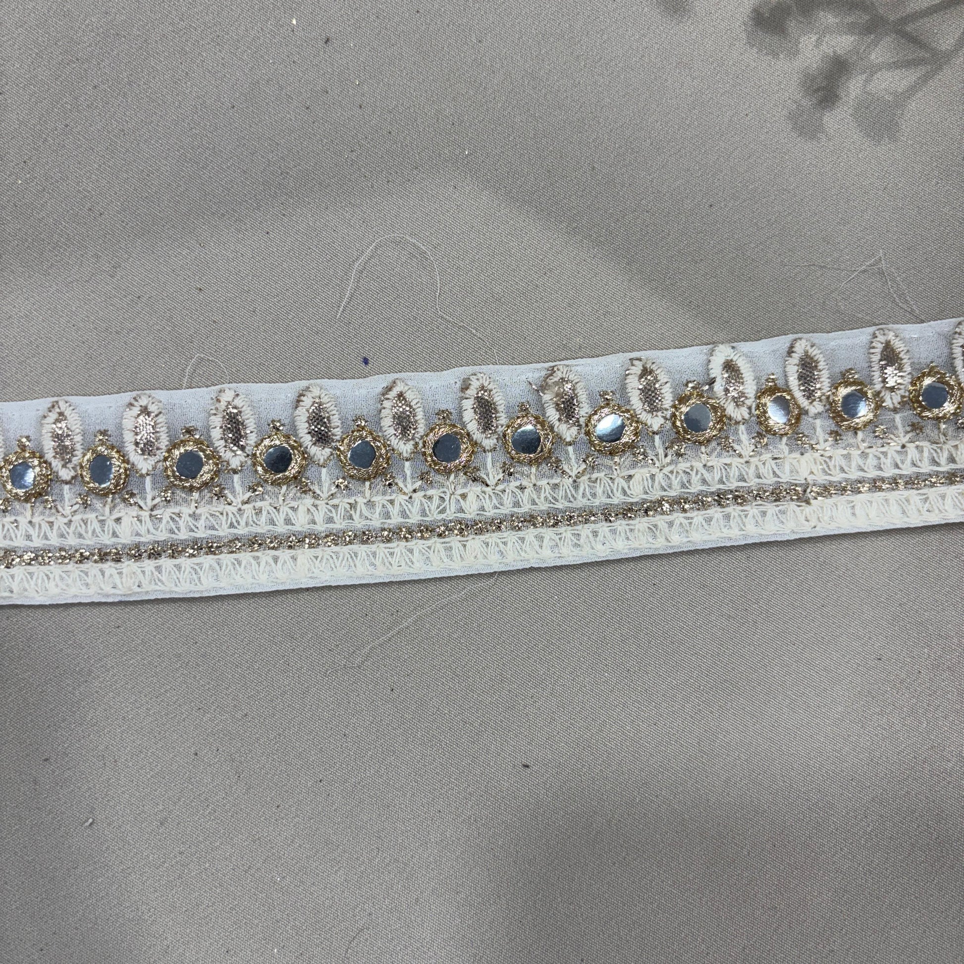 White Zari Mirror Embroidery Lace 15794