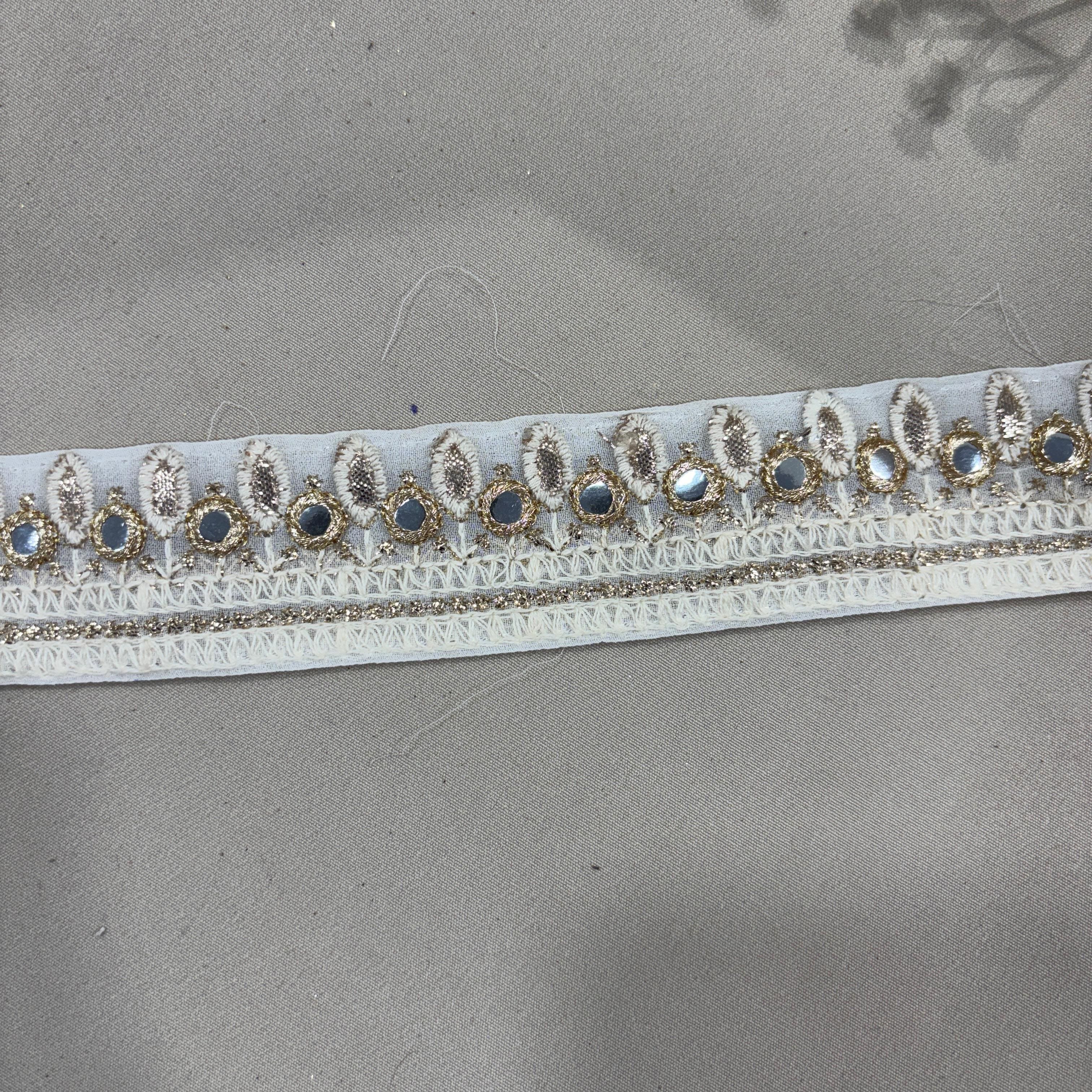 White Zari Mirror Embroidery Lace 15794