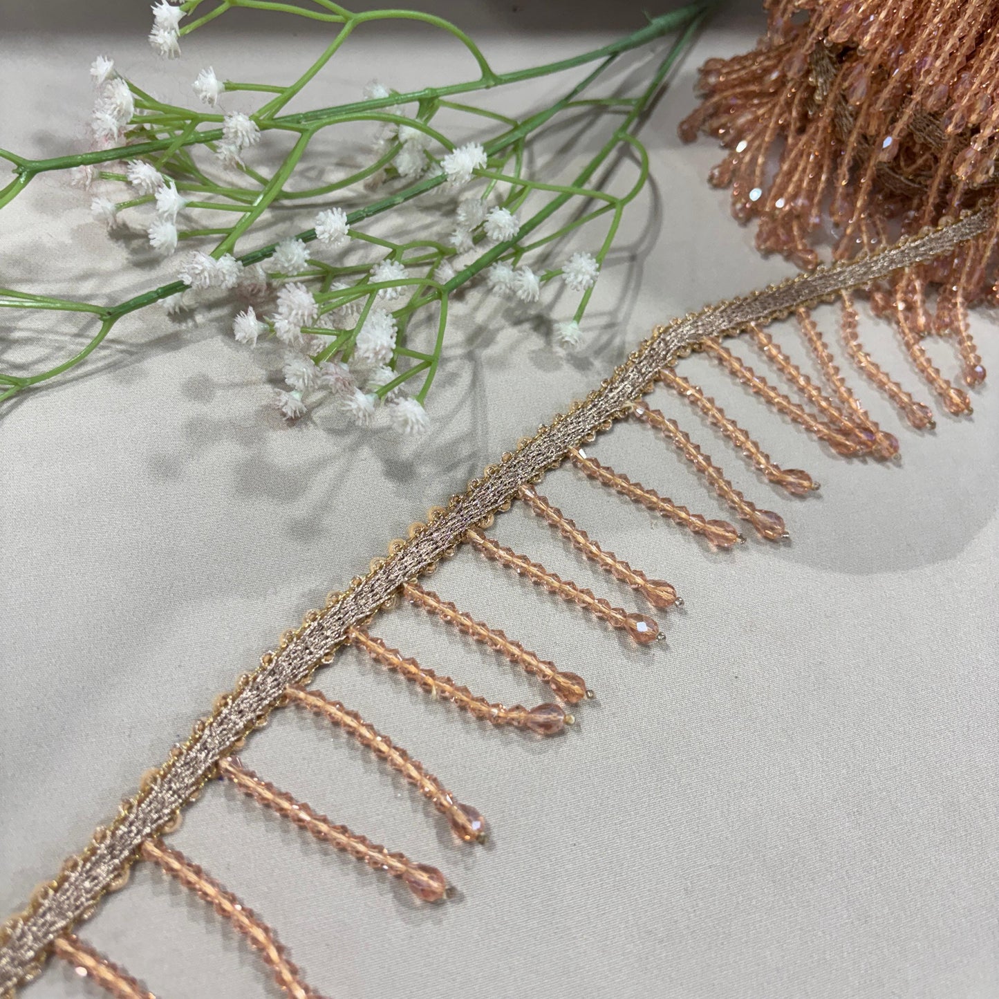 Peach Pink Stone Long Hanging Lace 16989