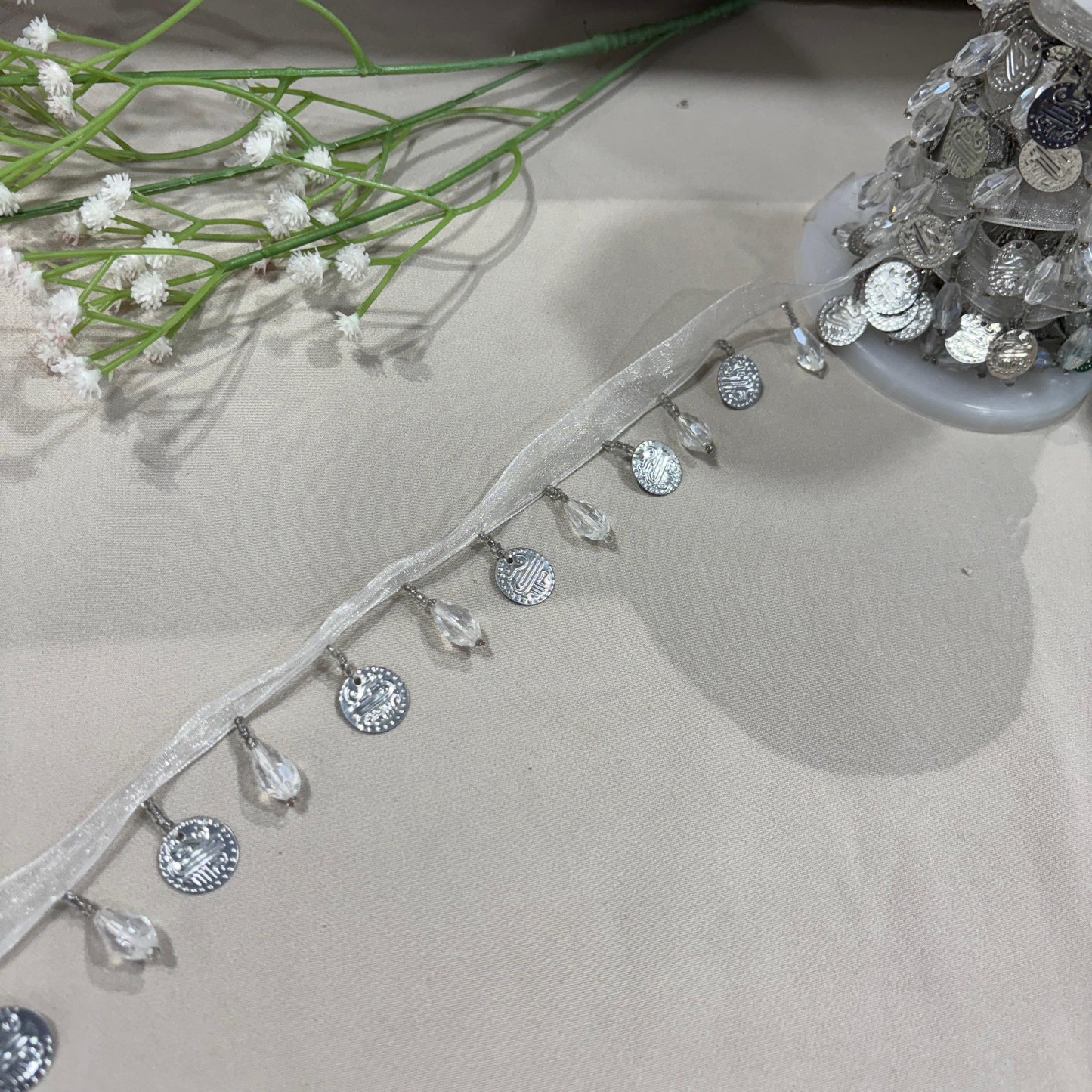 Silver Coins Stone Lace 16993