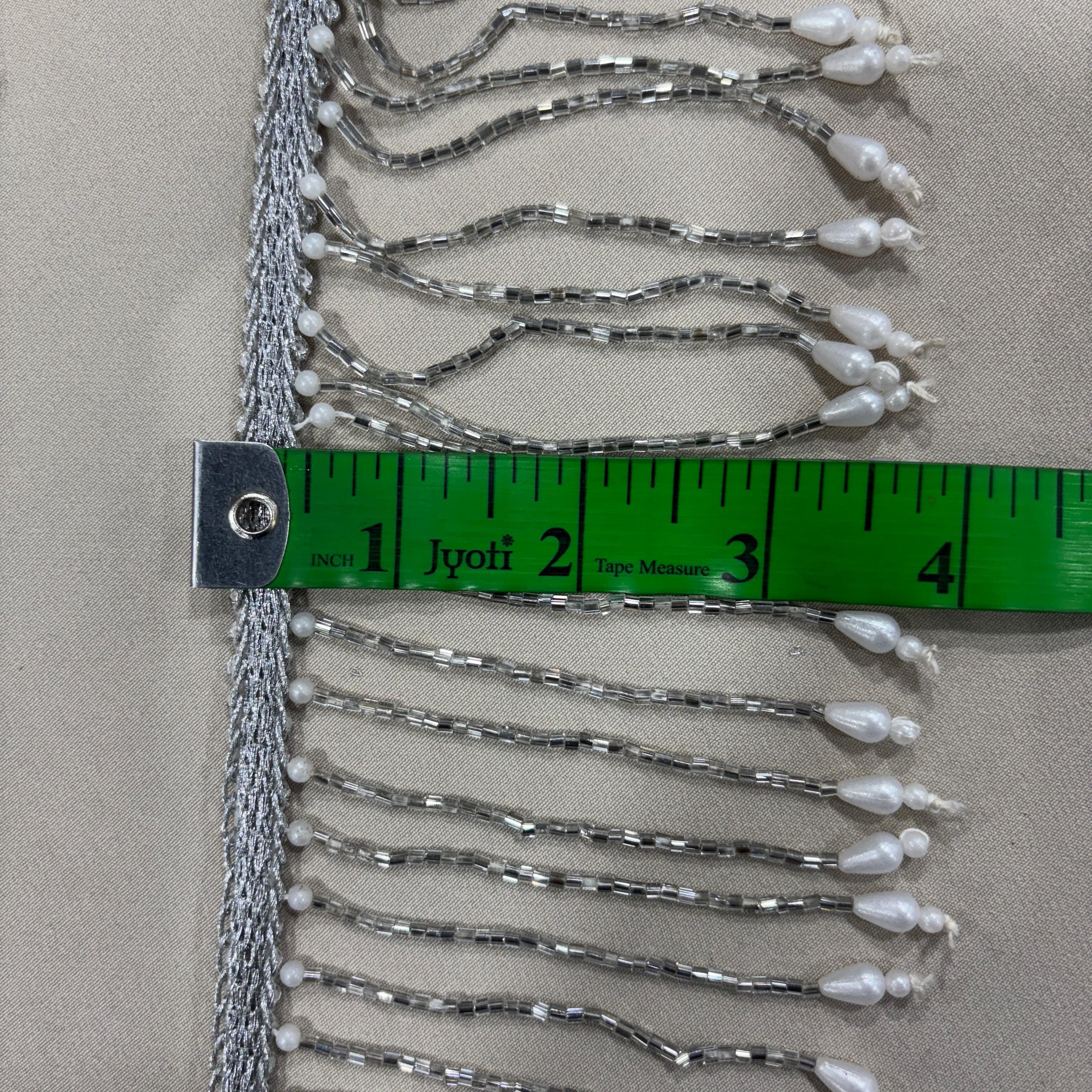 White Pearl Cutdana Long Hanging Lace 16981