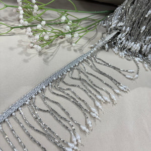 White Pearl Cutdana Long Hanging Lace 16981