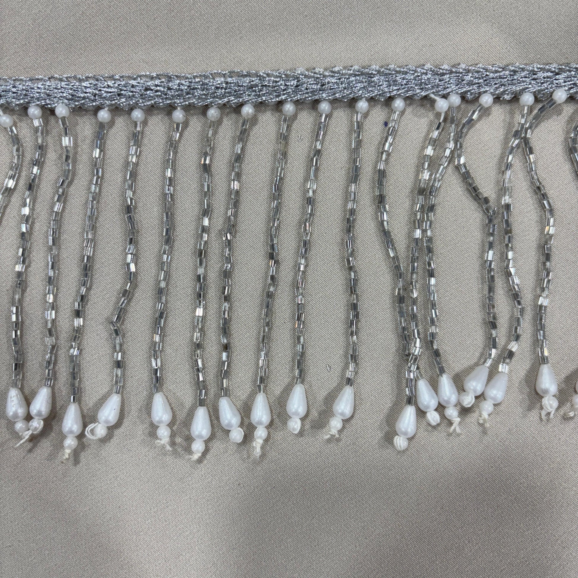White Pearl Cutdana Long Hanging Lace 16981