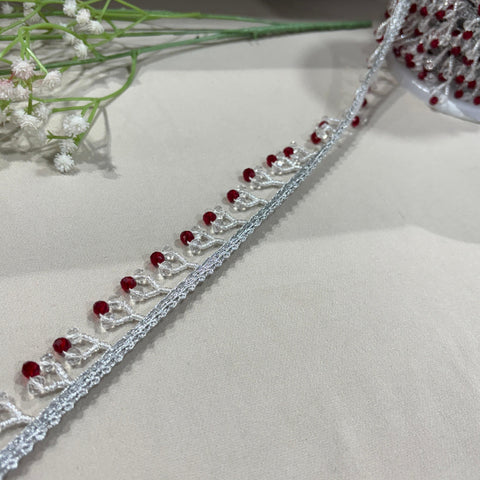 Red White Pearl Stone Hanging Lace 16968