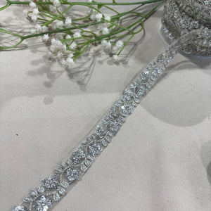 Silver Floral Sequins Embroidery Lace 15797