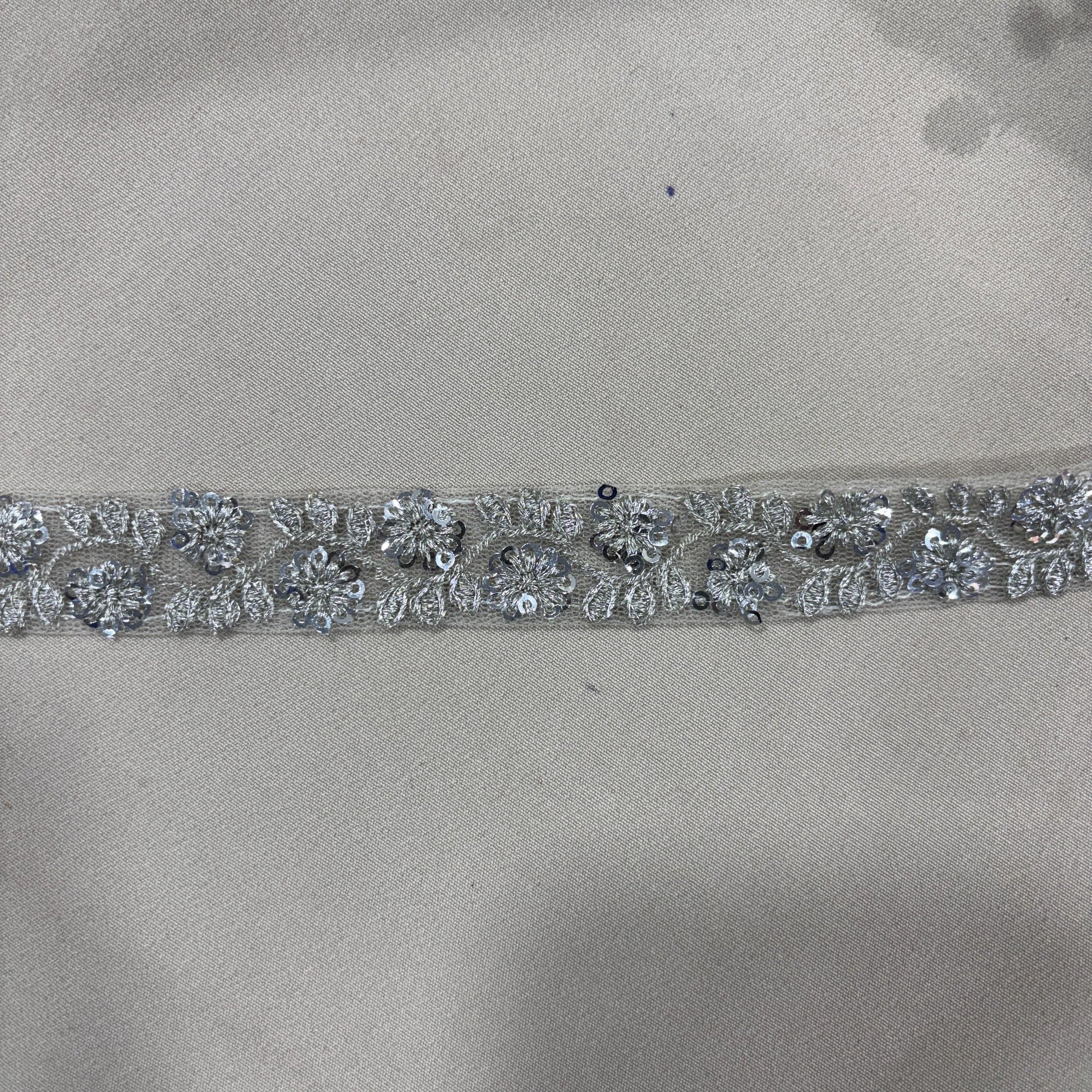 Silver Floral Sequins Embroidery Lace 15797