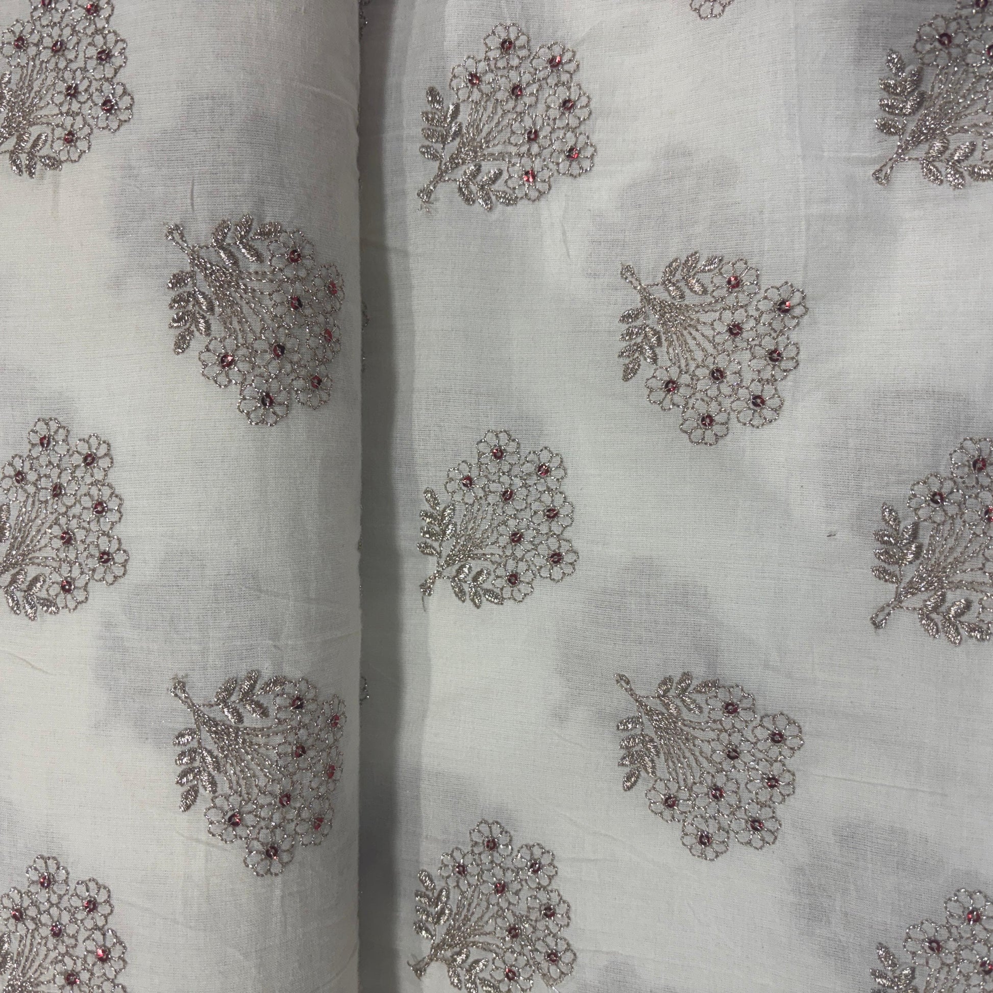 Griege Floral Sequence Embroidery Dyeable Cotton Fabric 9066