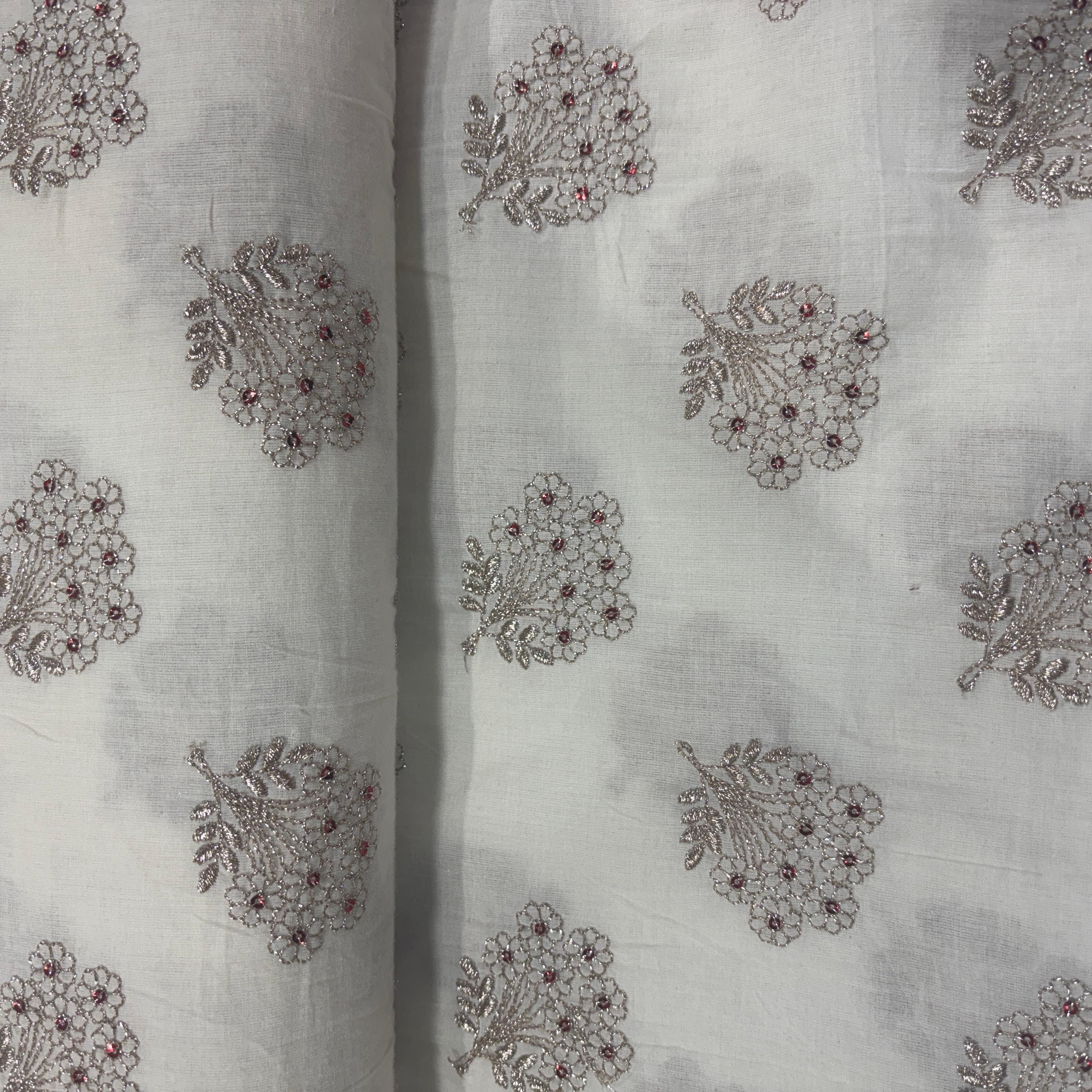 Griege Floral Sequence Embroidery Dyeable Cotton Fabric 9066
