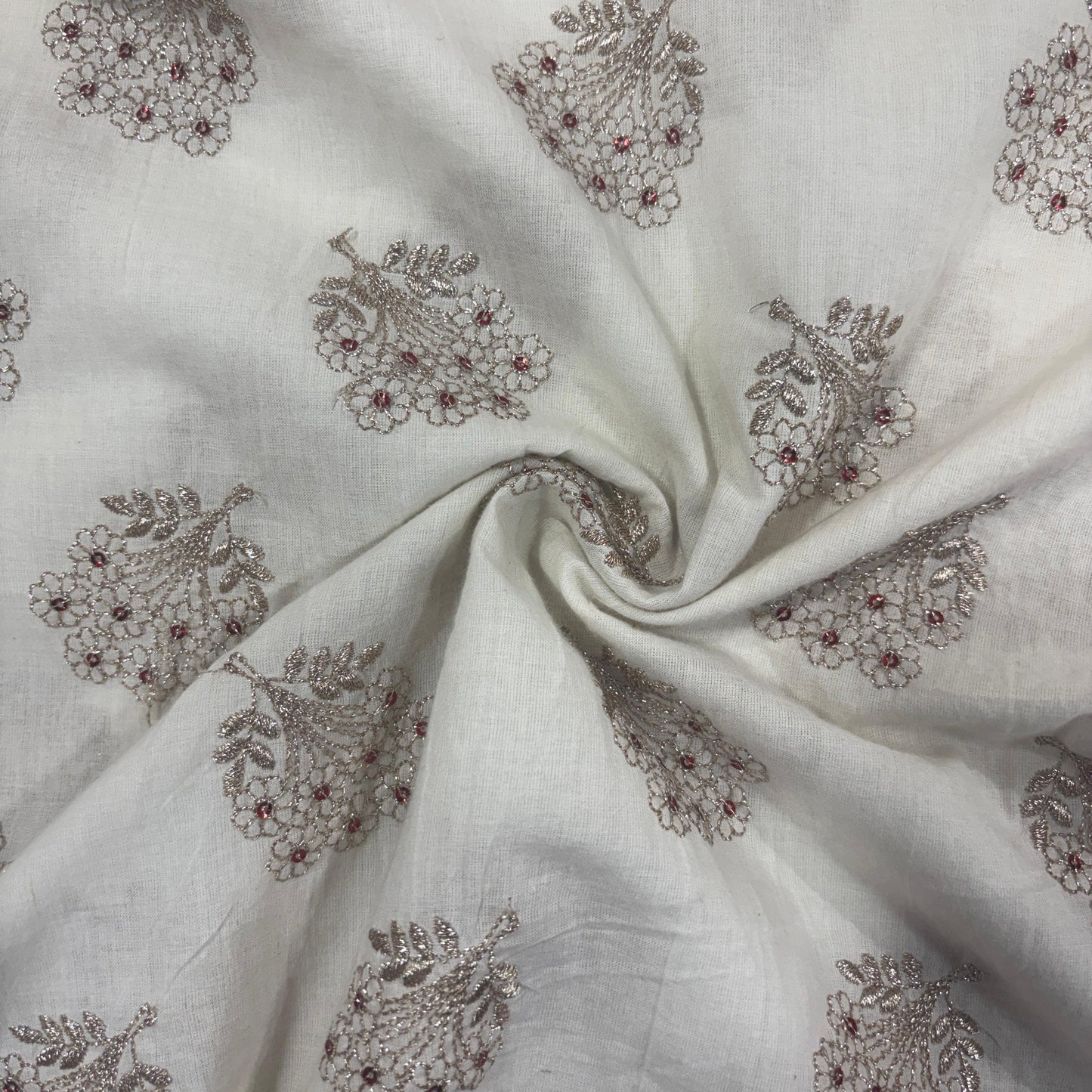 Griege Floral Sequence Embroidery Dyeable Cotton Fabric 9066