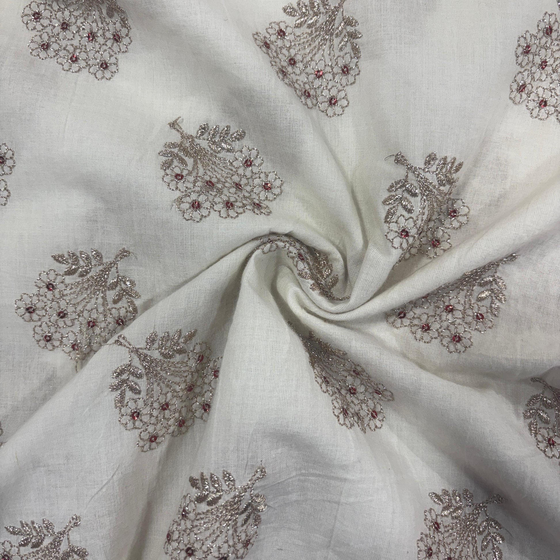 Griege Floral Sequence Embroidery Dyeable Cotton Fabric 9066