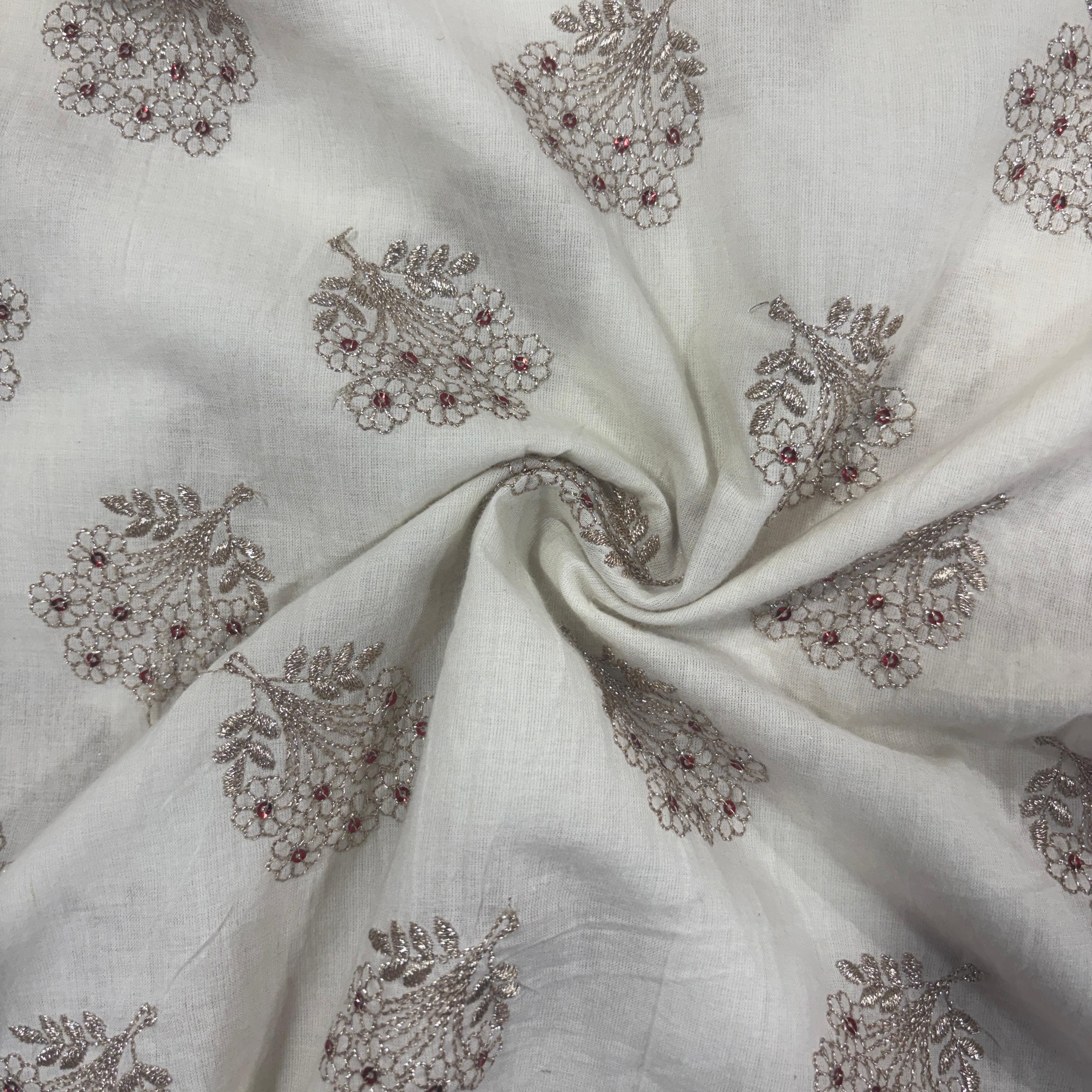 Griege Floral Sequence Embroidery Dyeable Cotton Fabric 9066