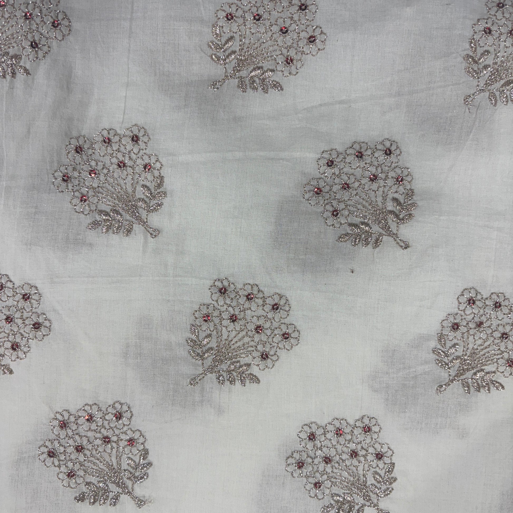 Griege Floral Sequence Embroidery Dyeable Cotton Fabric 9066