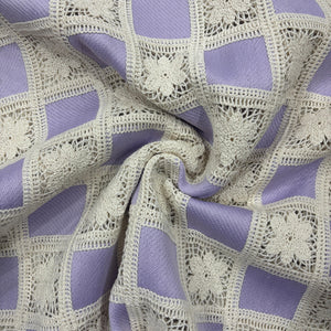 Purple Sequins Floral Embroidery Crepe Crochet Fabric 17390