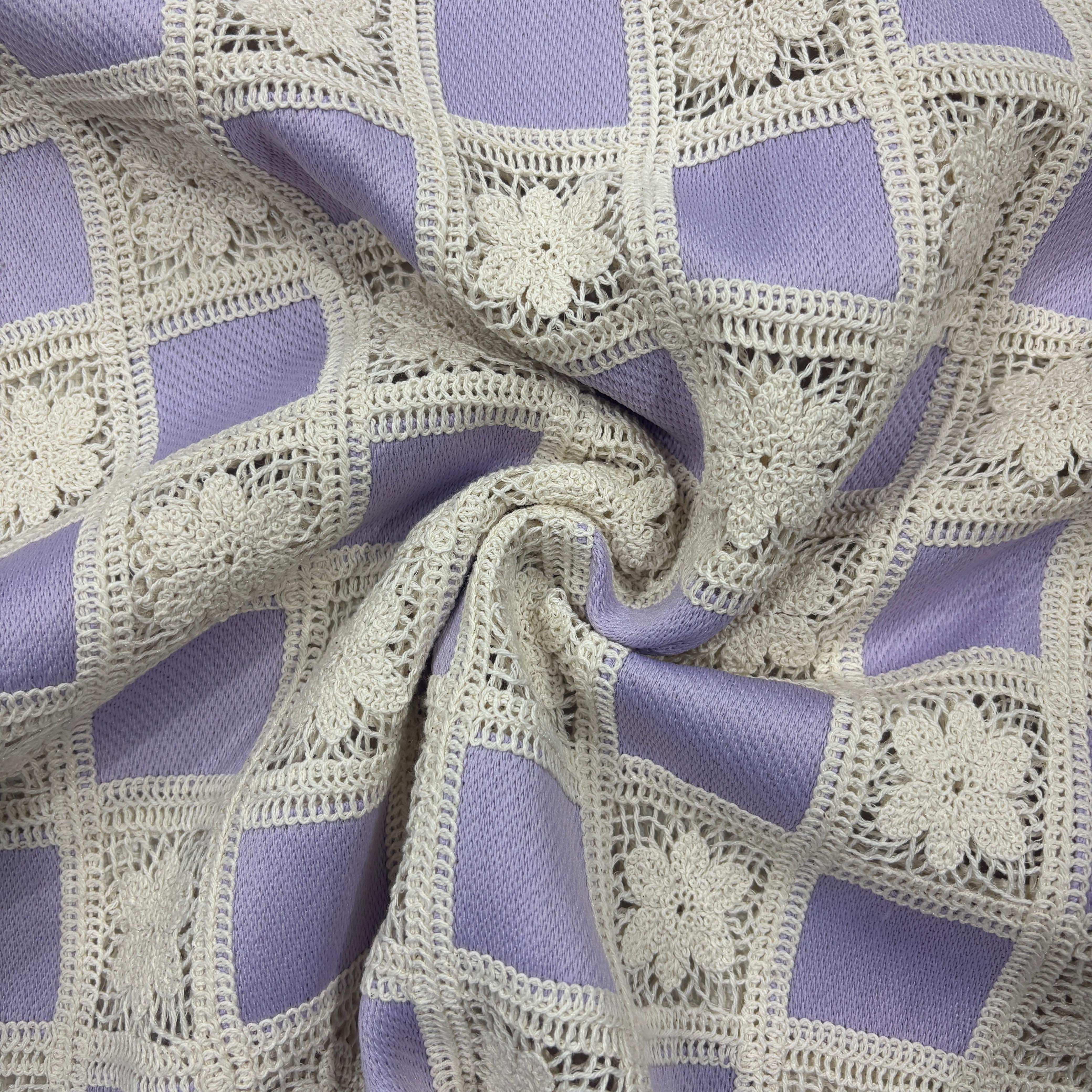 Purple Sequins Floral Embroidery Crepe Crochet Fabric 17390