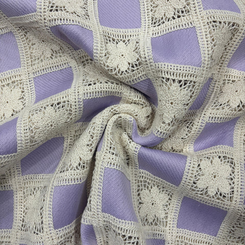 Purple Sequins Floral Embroidery Crepe Crochet Fabric 17390