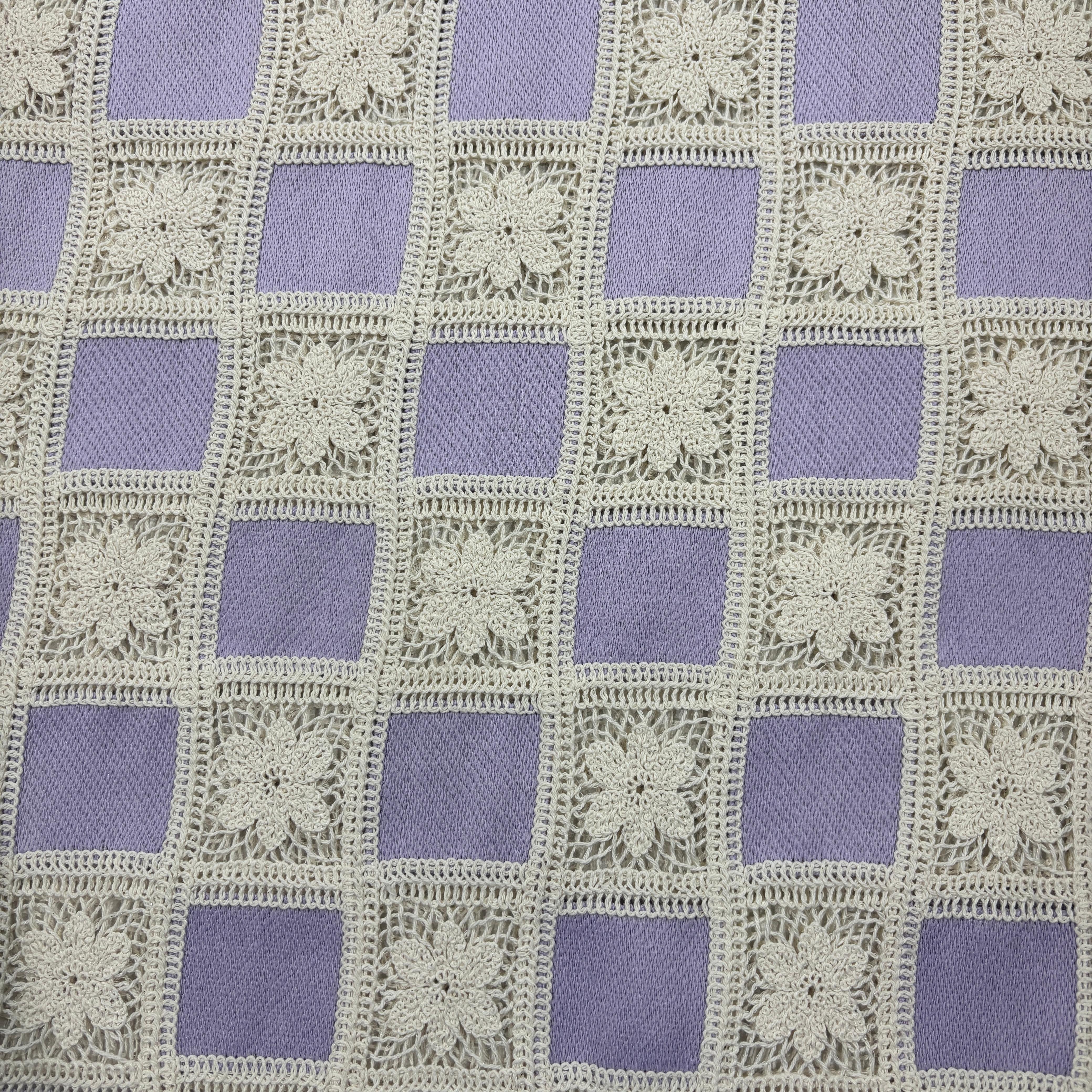 Purple Sequins Floral Embroidery Crepe Crochet Fabric 17390