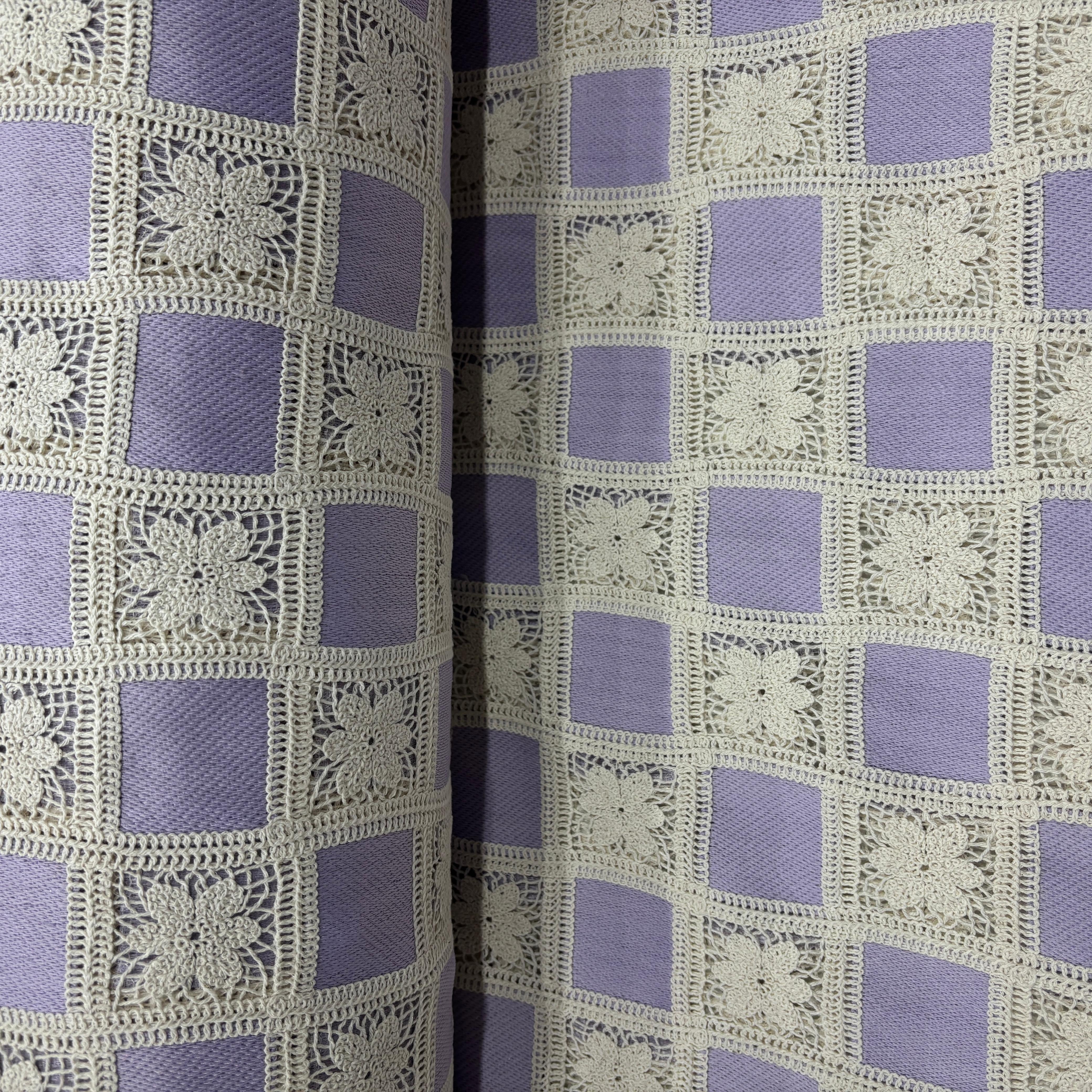 Purple Sequins Floral Embroidery Crepe Crochet Fabric 17390