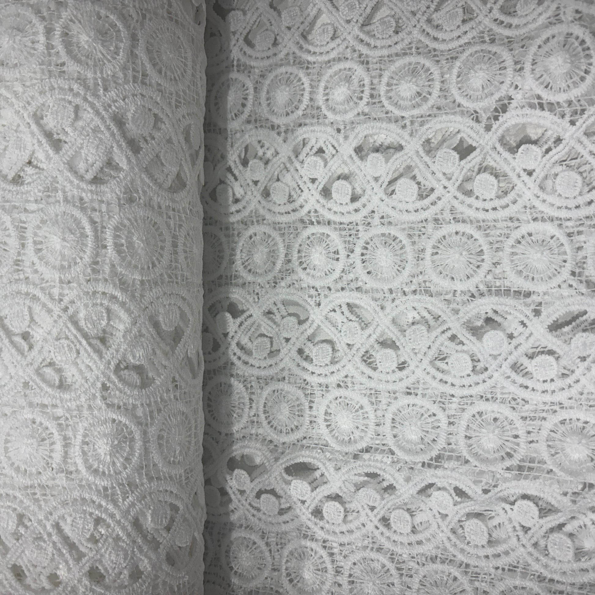 Premium White Geometrical Crochet Fabric 16149
