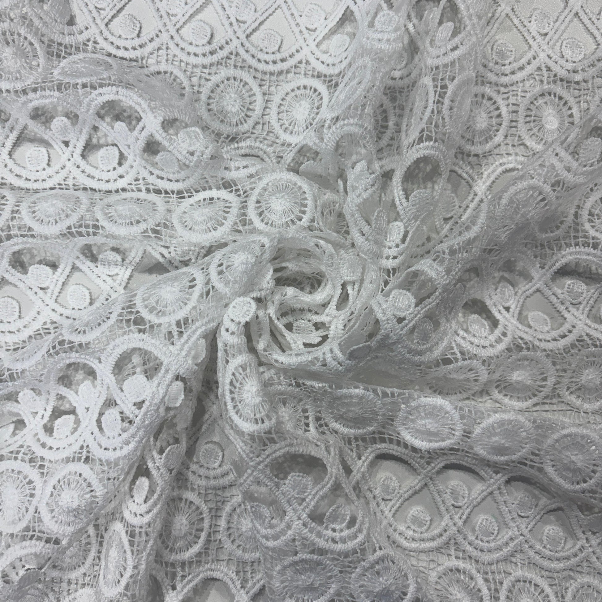 Premium White Geometrical Crochet Fabric 16149