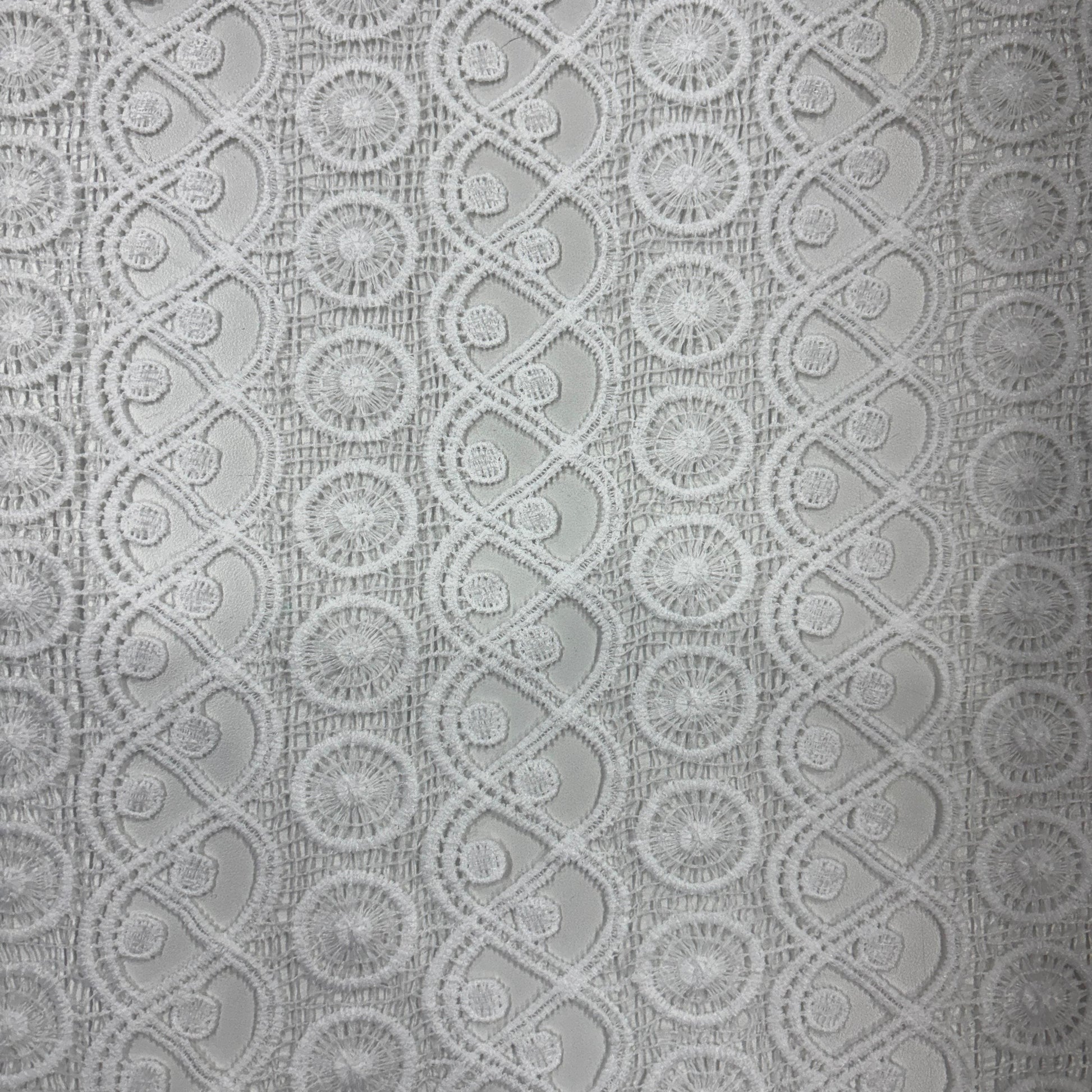 Premium White Geometrical Crochet Fabric 16149