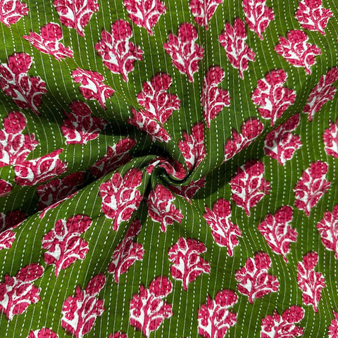 Green & Pink Cotton Hand Fabric 5023