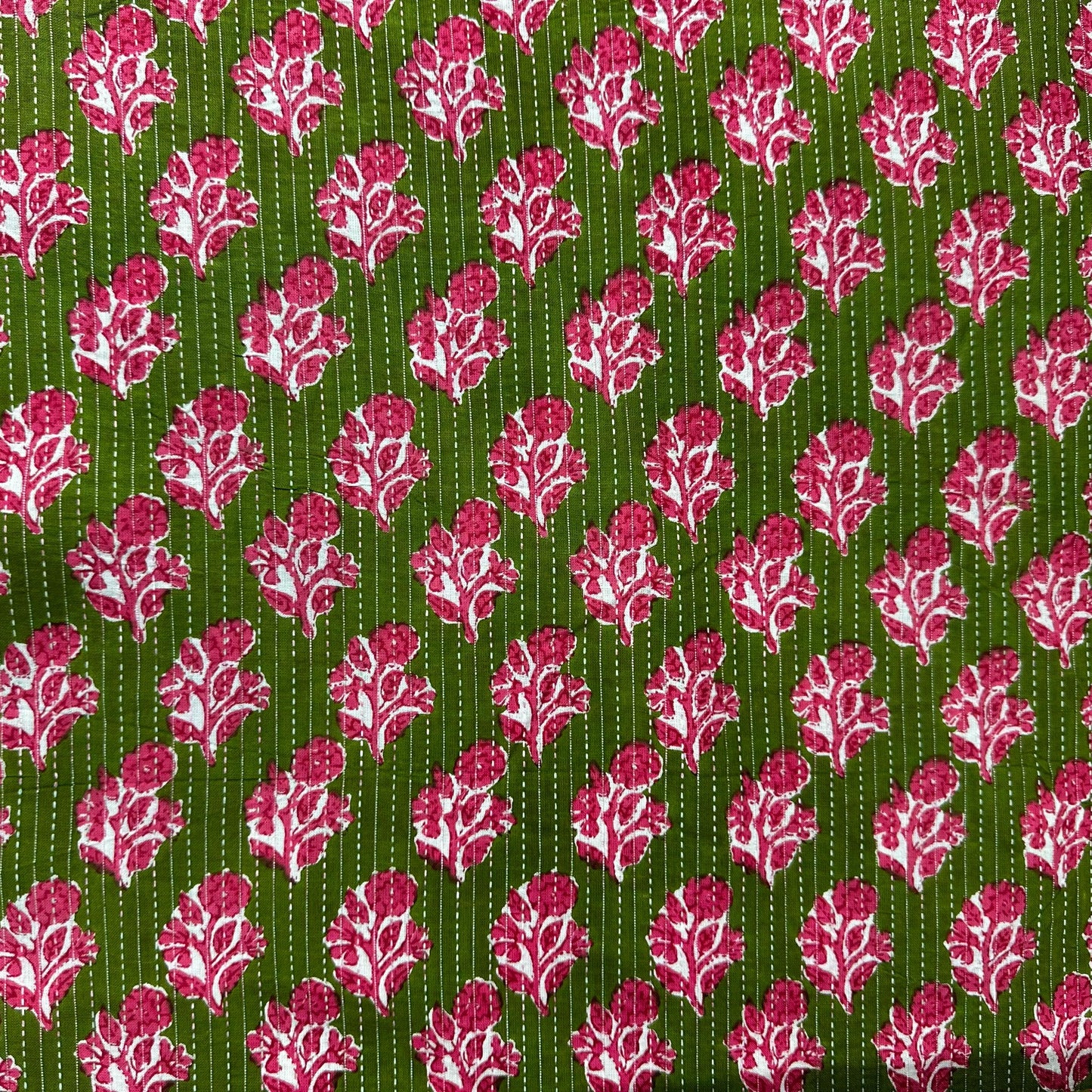 Green & Pink Cotton Hand Fabric 5023