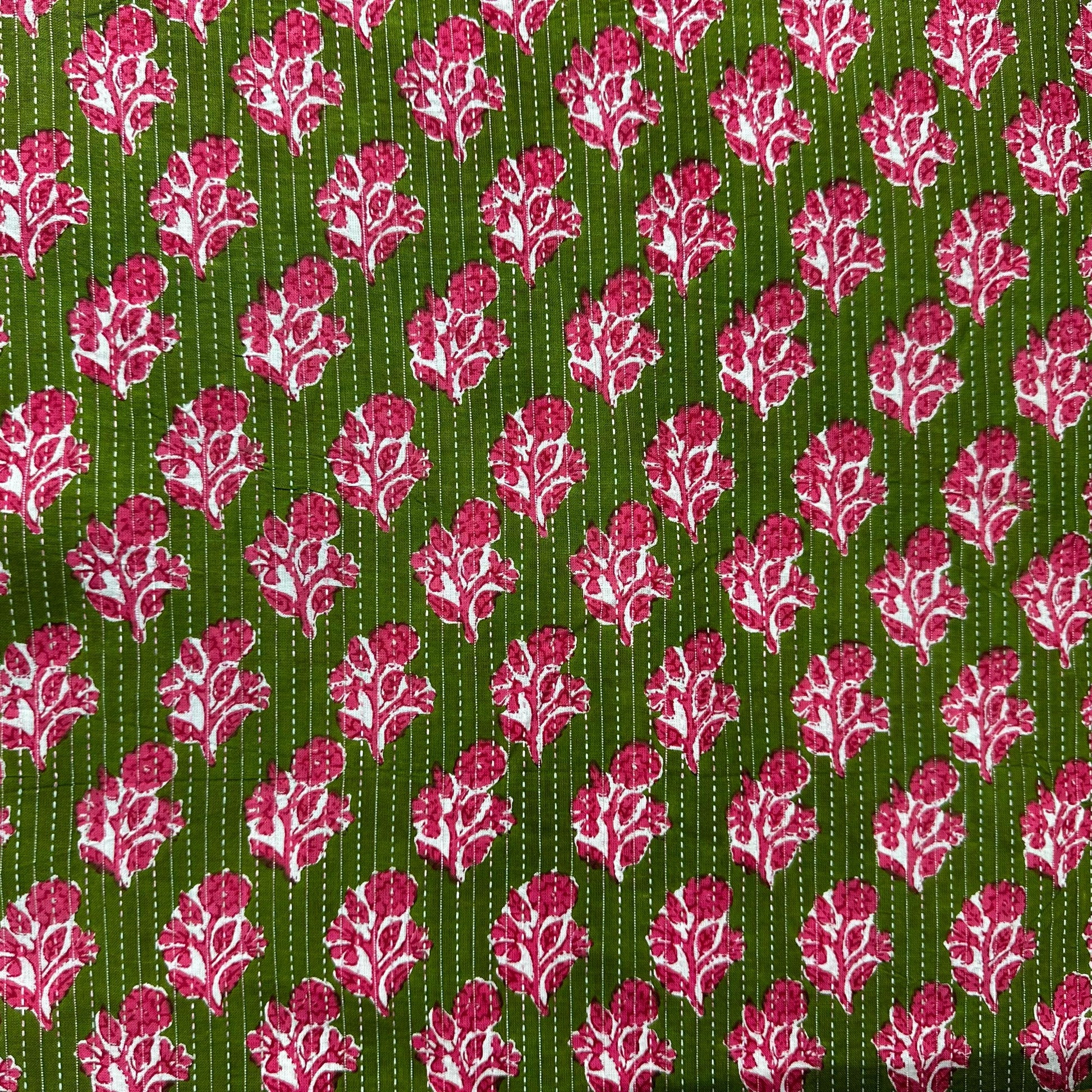 Green & Pink Cotton Hand Fabric 5023