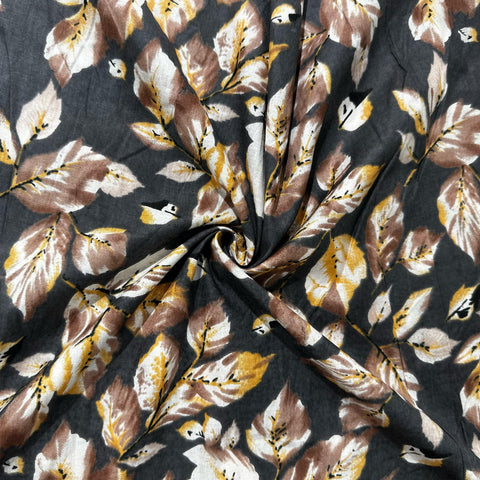 Black Tropical Print Cotton Fabric 16219