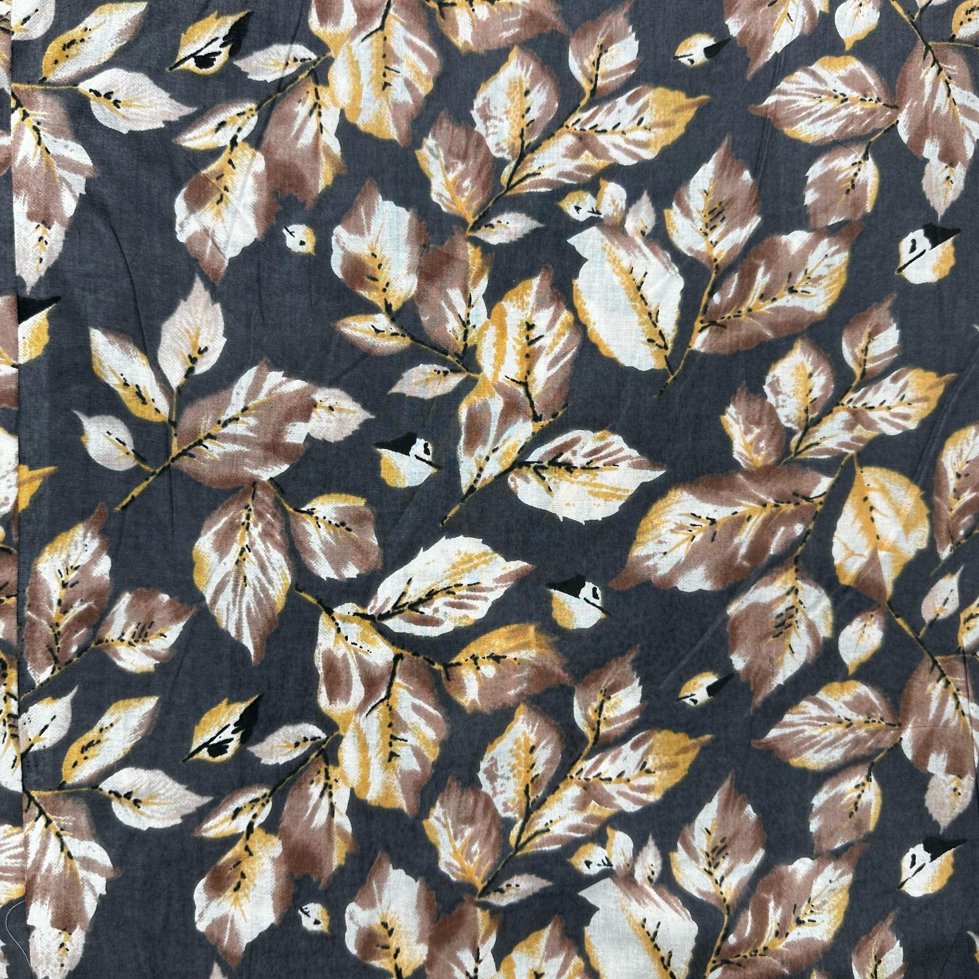 Black Tropical Print Cotton Fabric 16219