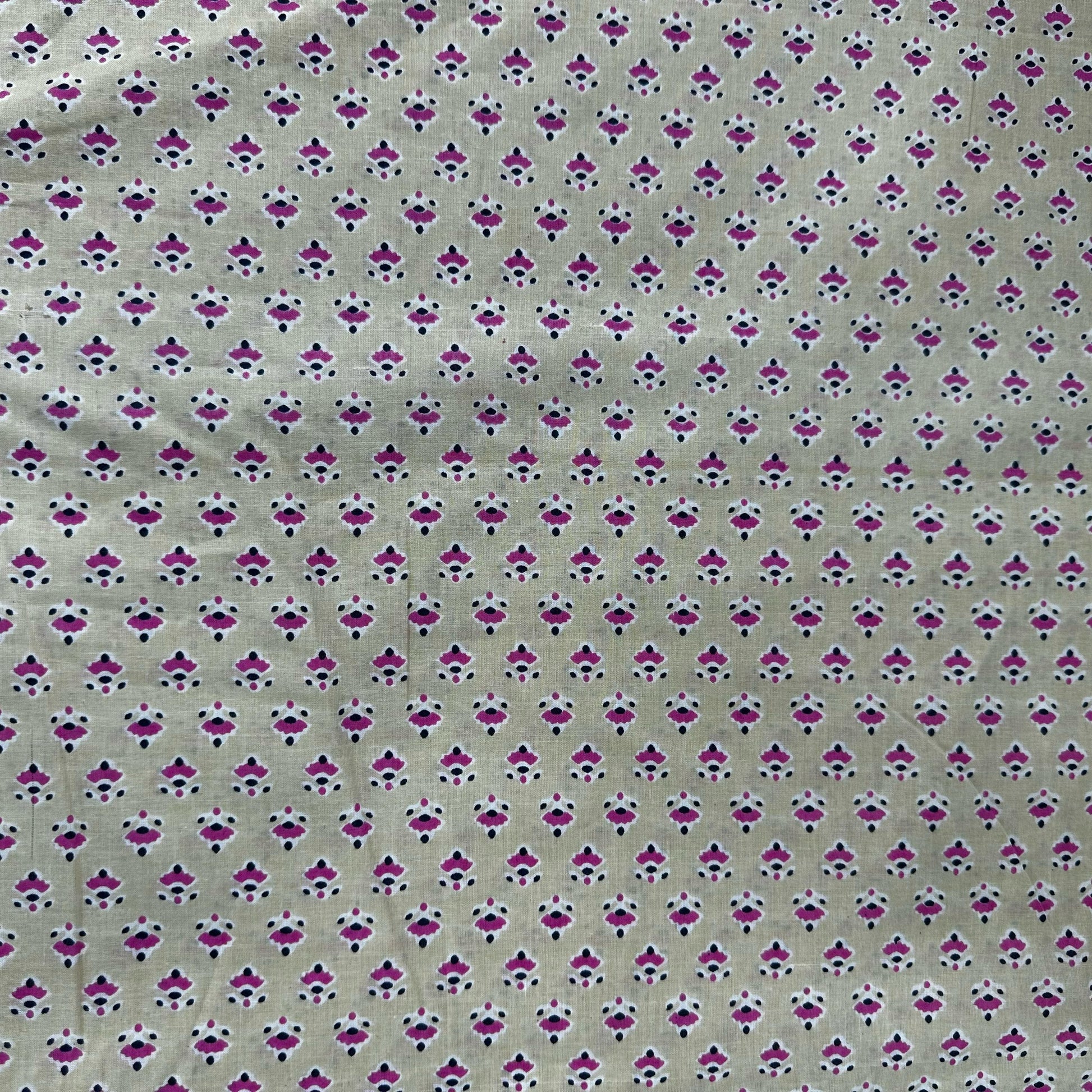 Cream & Pink Geometerical Print Cotton Fabric 8590