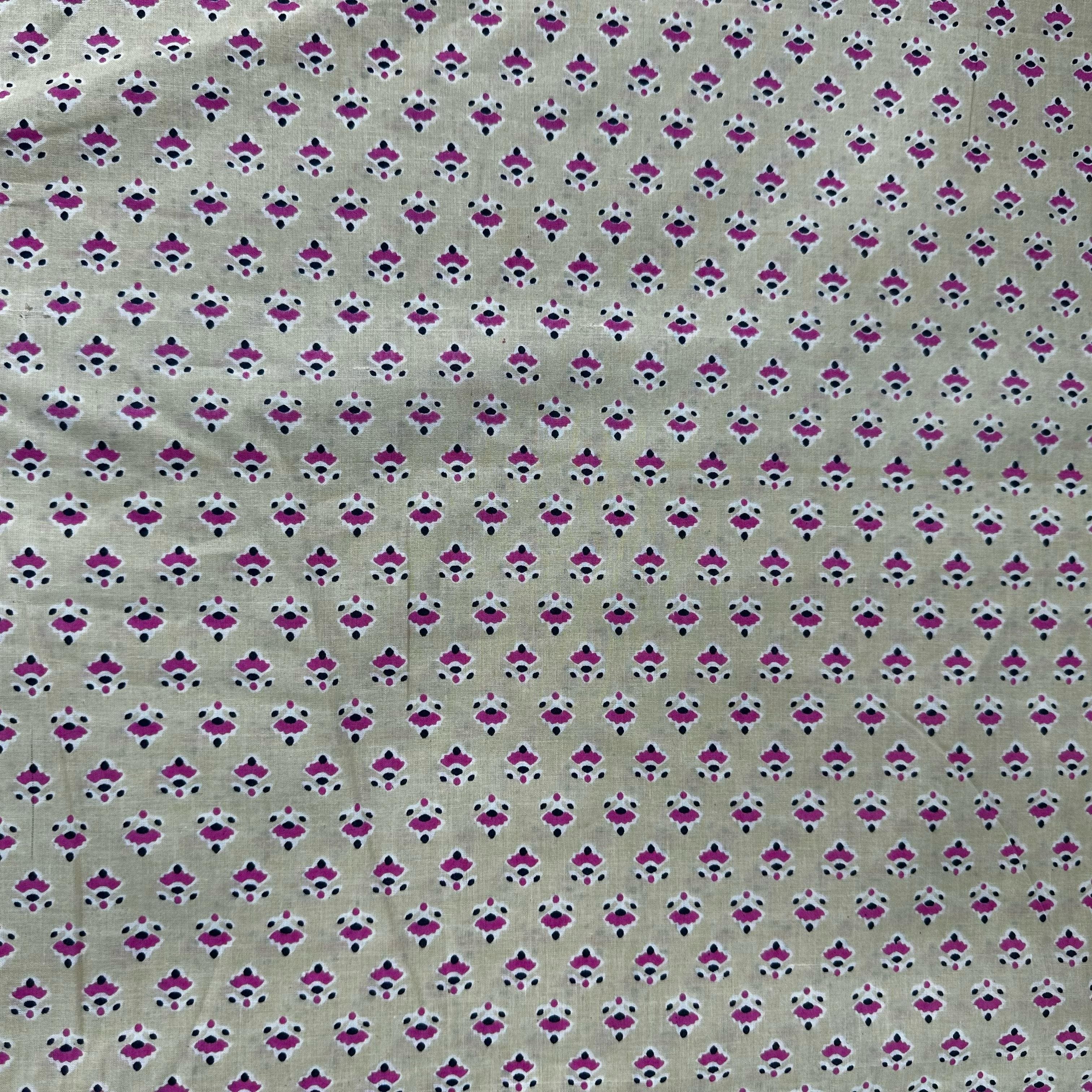 Cream & Pink Geometerical Print Cotton Fabric 8590