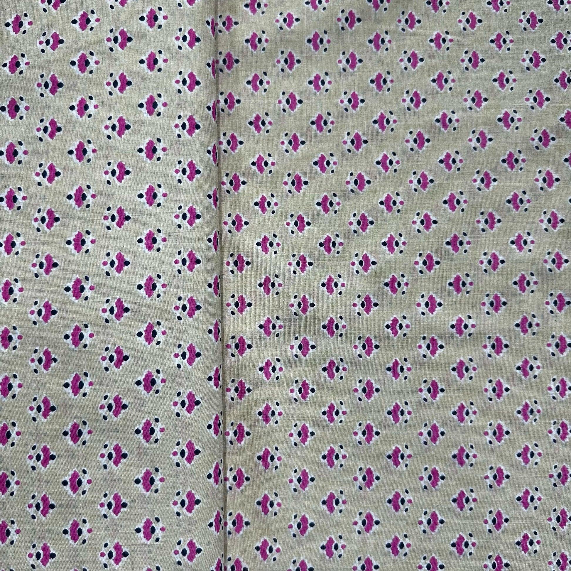 Cream & Pink Geometerical Print Cotton Fabric 8590
