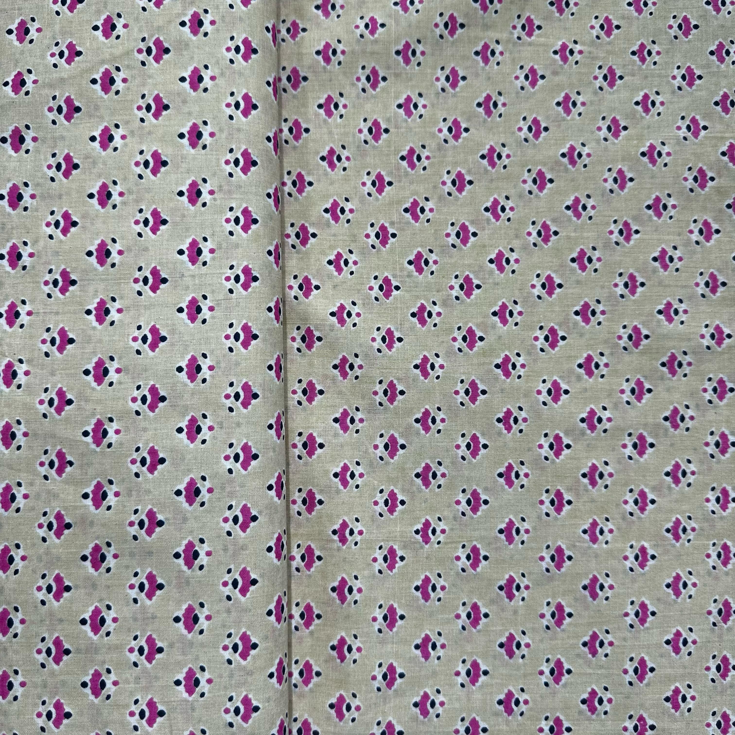 Cream & Pink Geometerical Print Cotton Fabric 8590