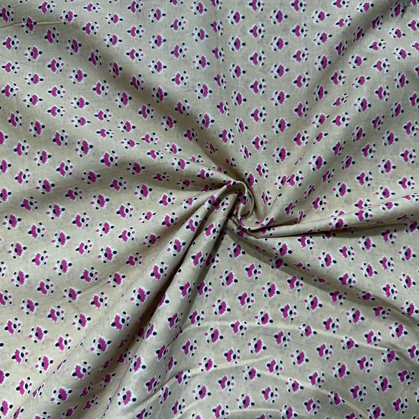 Cream & Pink Geometerical Print Cotton Fabric 8590