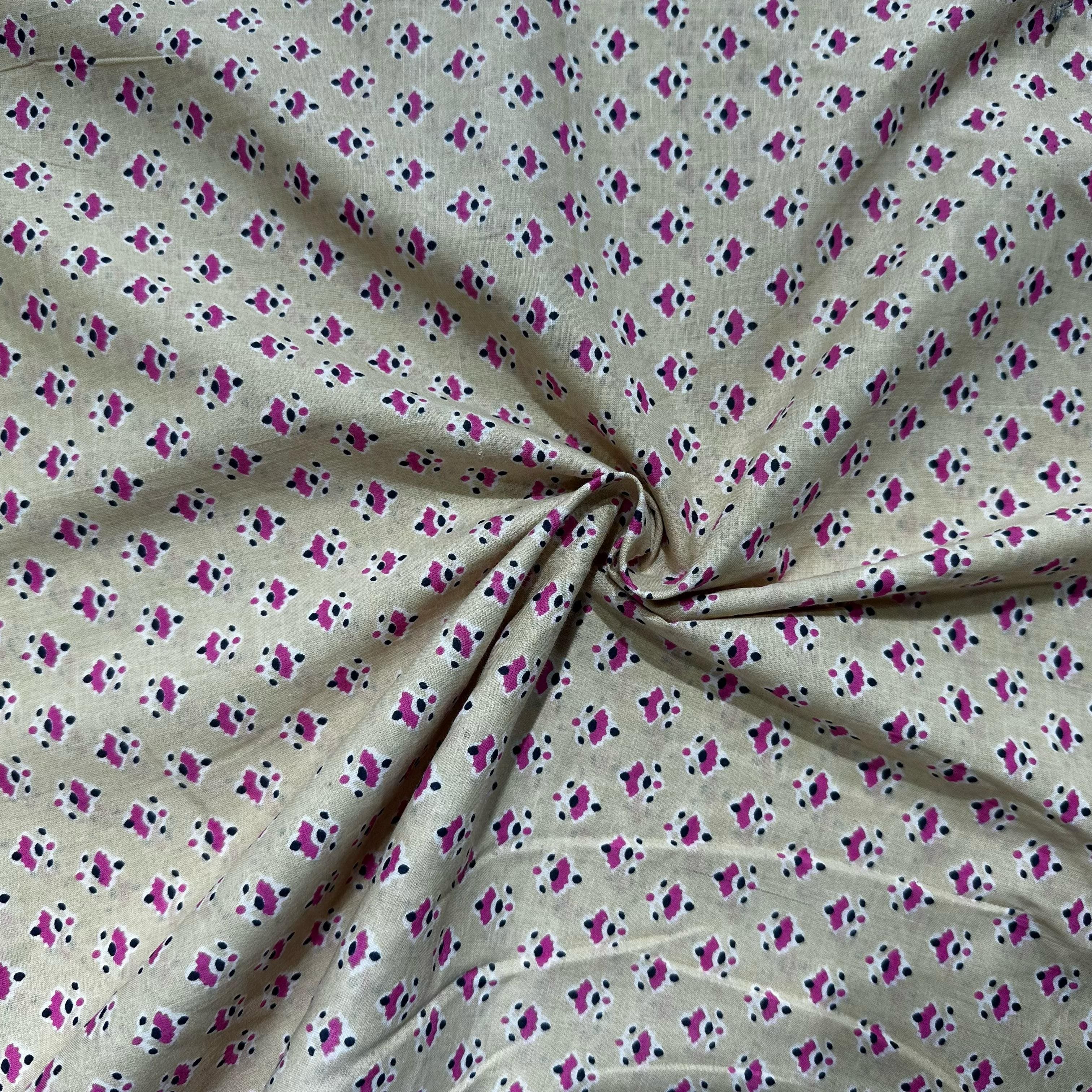 Cream & Pink Geometerical Print Cotton Fabric 8590