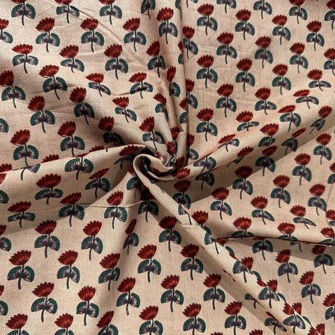 Peach Pichwai Print Cotton Fabric 23865
