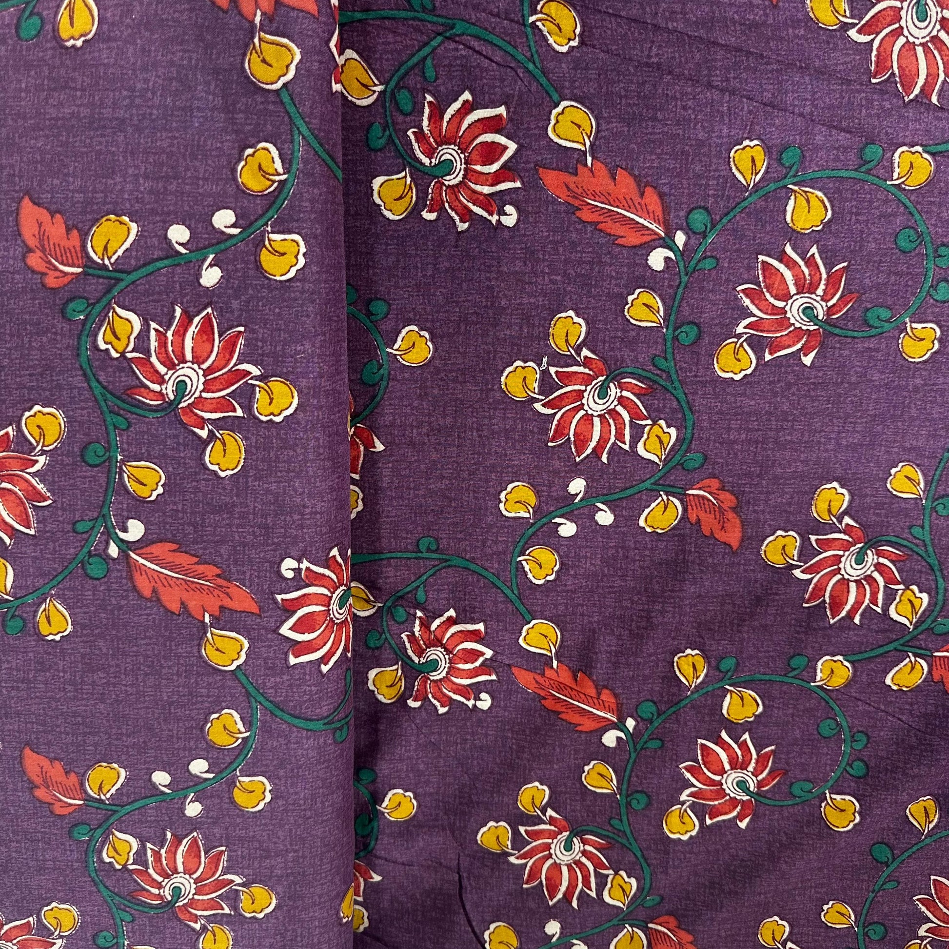 Wine Kalamkari Print Cotton Fabric 24223